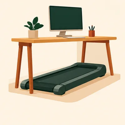 Un tapis de marche plat sous un bureau