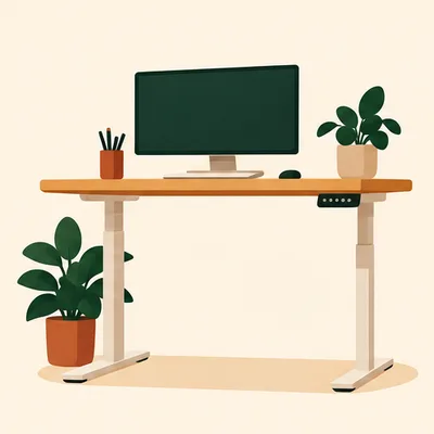 Un bureau assis-debout en bois clair avec un écran