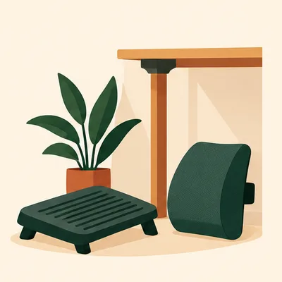 Un repose-pieds et un coussin lombaire près d'un pied de bureau